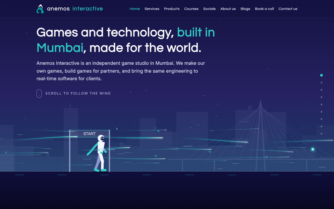 The home page: a runner at the start line, with the wind picking up